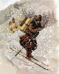 Skiër in de sneeuw. Chromo