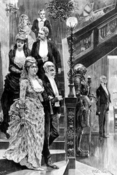 Sociale avond in Londen in het Victoriaanse tijdperk. Gravure uit de 2e helft van de 19e eeuw.