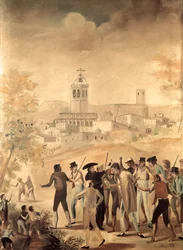 Spaanse Onafhankelijkheidsoorlog (1808-1814): arrestatie van een Franse burger nabij Manresa, anoniem schilderij