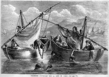 Sponsvissers aan de Syrische kust in 1867