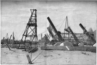 Staat van de bouwplaats van de Eiffeltoren in 1887.