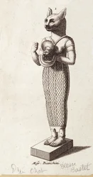 Standbeeld van de Godin van de Dans, Kat-hoofd Bastet (Oude Egypte). godin in de oude Egyptische religie