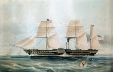 Stoomboot British Queen in 1840 (19e eeuwse prent)