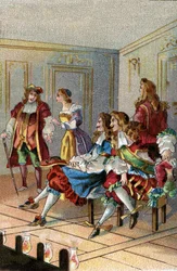 HET THEATER DOOR DE EEUWEN HEEN: Een voorstelling onder Lodewijk XIV. Gebrandmerkte toeschouwers woonden de voorstelling bij op het podium in de buurt van de acteurs.