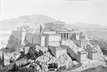 De Akropolis van Athene. Gravure uit 1861.