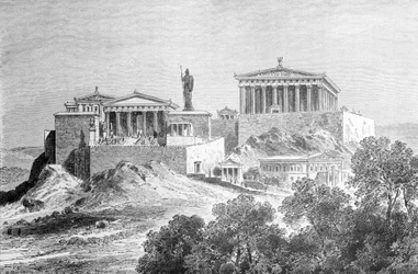 De Akropolis van Athene. Gravure uit het einde van de 19e eeuw