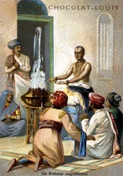 De Brahman magnetiseerders. Chromolithografie uit het einde van de 19e eeuw