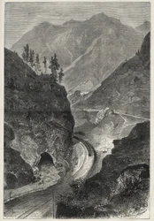 De Brenner-spoorweg naar Tirol - Gravure 1867