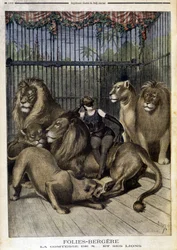 De gravin van X... en haar leeuwen in de show bij de Folies Bergère in Parijs. In Le petit Journal, op 19/05/1895