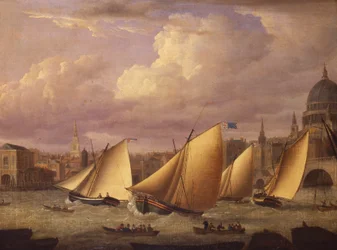 De Cumberland Vloot racet boven de London Bridge, 1782