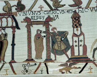 De hertog van Normandië Willem de Veroveraar (1027-1087) belooft zijn dochter Aelfgyve aan Harold in het huwelijk (detail)