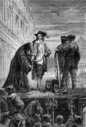 De executie van koning Karel de Eerste - Executie van koning Karel I Stuart van Engeland (1600-1649) in Whitehall - De koning geeft zijn ketting aan de bisschop met de woorden 