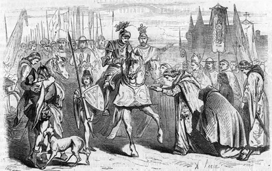 De Fransen gingen op 23 juni 1451 naar Bordeaux onder Karel VII, het einde van de herovering tegen de Engelsen. Gravure van de 19e eeuw