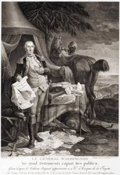 De Generaal Washington (1732 - 1799), gegraveerd naar het originele schilderij dat toebehoort aan de Markies de la Fayette