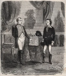 Het verhoor van Friedrich Stabs na zijn mislukte poging Napoleon I te vermoorden - Friedrich (Frederic) Staps wordt ondervraagd door Napoleon, een jonge Duitser die op 12 oktober probeerde Napoleon te doden