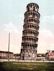 De scheve toren van Pisa. Gravure uit het einde van de 19e eeuw