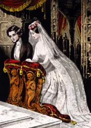 Het huwelijk (kerkelijk huwelijk), chromolithografie 1846