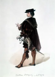 De Meistersinger von Nürnberg, opera gecreëerd door Richard Wagner: kostuum van Walther von Stolzing voor de eerste uitvoering. Wagner Museum Bayreuth