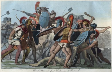 De Trojaanse Oorlog - Slag om het lichaam van Patroclus - gravure uit 