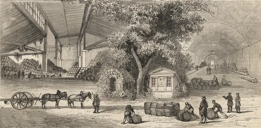 Het wijnpakhuis in Parijs in 1861