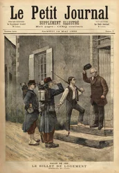 Het accommodatiebiljet, dat tijdens de Napoleontische periode loopt, wordt door het leger aan zijn soldaten verstrekt en draagt de naam en locatie van een bepaalde last om soldaten in het veld te huisvesten. Gravure naar een schilderij van Cres, in 