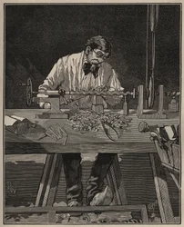 De kunst van de draaibank: het vormen van een torso kolom. Gravure uit 1885 in 
