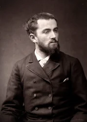 De kunstenaar Camille-Alfred Pabst gefotografeerd ter gelegenheid van de Salon van Parijs in 1881