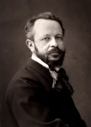 De kunstenaar James-Alexandra Walker gefotografeerd ter gelegenheid van de Salon van Parijs in 1881