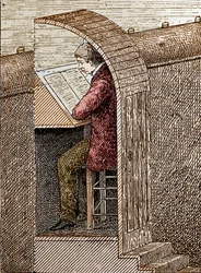 De souffleur in zijn hol (gravure uit de 19e eeuw)