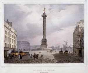 De zuil van juli (Place de la Bastille) gezien vanaf Boulevard Beaumarchais