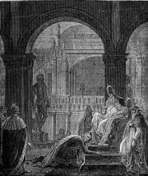 De vernedering van keizer Barbarossa in het Dogepaleis in Venetië in 1177