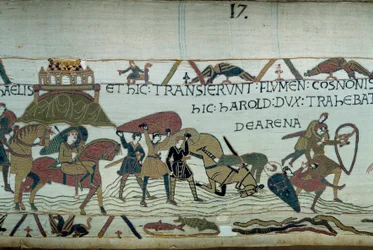 De verovering van Bretagne door het leger van de hertog van Normandië Willem de Veroveraar (detail van het Tapijt van Bayeux)