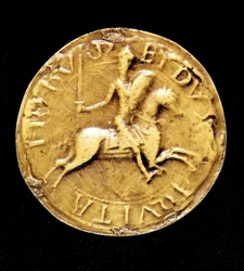Het contrazegel van Lodewijk VII van Frankrijk, die hem te paard voorstelt.