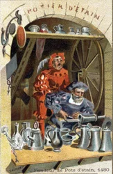 Het ambacht van tinpot smelter in 1480.