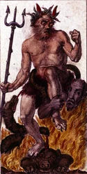 De duivel afgebeeld op een tarotkaart uit 1840
