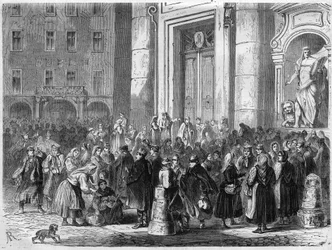 De binnenlandse handelsbeurs in Dresden, Duitsland. Gravure in 