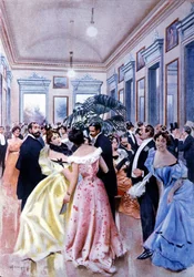 De foyer van het theater van La Scala (Teatro alla Scala) in Milaan. 1890