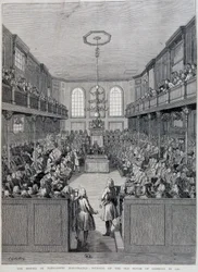 Het interieur van het Londense Lagerhuis in 1760