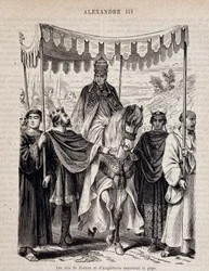 De koningen van Frankrijk Louis VII de Jonge (1120 - 1180) en Engeland begeleiden paus Alexander III - in 