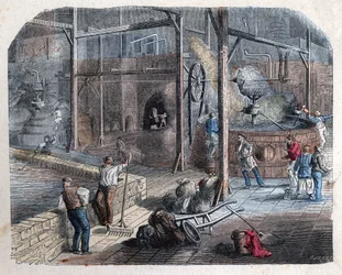 De bierproductie. 19e-eeuwse illustratie. Bianchetti collectie.