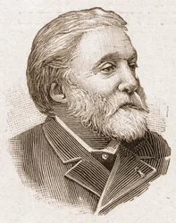 De leden van de Academie Francaise in 1895: portret van Etienne Charles Henri, Burggraaf de Bornier (1825-1901), Franse toneelschrijver en dichter.