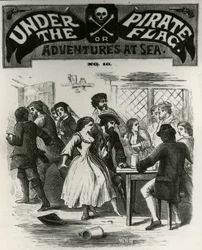 De piraten die feest vieren worden bang gemaakt door de geest van Gibbs, Charles Gibbs, de piraat van Rhode Island