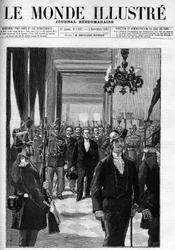 De gehuurde kamers in 1887, met president Charles Floquet aan het hoofd (1828-1896). Omslag van "De Illustere Wereld" uit 1887.