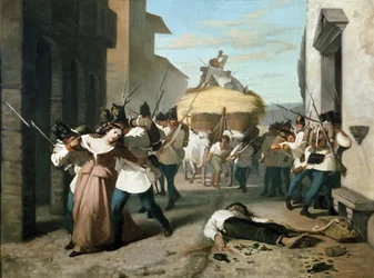 De plundering van Tortona door het Frans-Piëmontese leger (schilderij)
