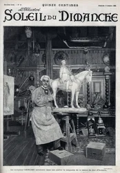 De beeldhouwer Jean Léon (Jean-Léon) Gérôme (1824-1904) voltooit in zijn atelier het model van het standbeeld van de hertog van Aumale - Gravure in 