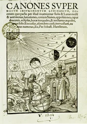De bewegingen van zon en maan waargenomen door astronomen - frontispice van het boek Super Canones