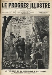 De reis van de president van de republiek naar Montelimar (Drome, Frankrijk): Emile Loubet (1838-1929) en zijn moeder. Gravure in 