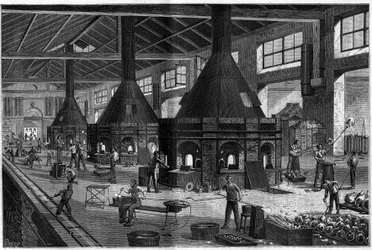 Het hele glaswerk van de gebroeders Appert, dat het werk van het nieuwe proces van glasblazen door luchtcompressie toont.