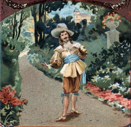 Théophile de Viau (1590-1626) Franse dichter en toneelschrijver die het gedicht “la maison de Sylvie” componeert in het Kasteel van Chantilly. Chromolithografie uit het einde van de 19e eeuw