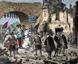 Dertigjarige Oorlog: Generaal Bernard van Saksen-Weimar (Saksen-Weimar) (1604-1639) tussen de overwinnaars bij Breisach (Duitsland) - Bernhard van Weimar betreedt Breisach